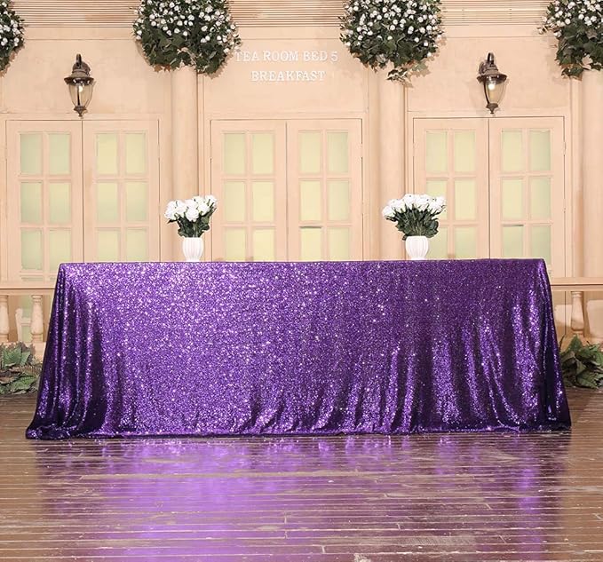 SquarePie Sequin Tablecloth 60 x 102 Inch Purple Sparkly Table Cloth for Halloween Wedding Party