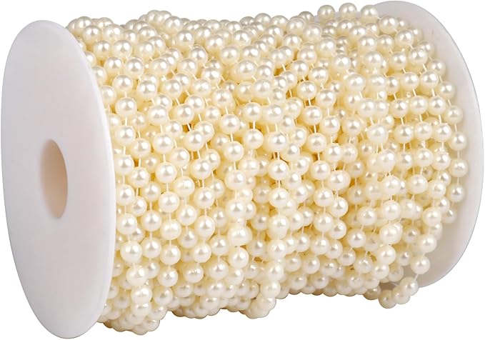 Beaded Trim: 76.5 Ft Ivory Pearl Garland Roll, 6mm Beads