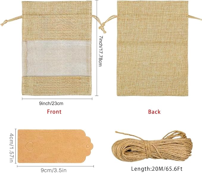 Gift Bags 6 x 9 Inch Burlap Sheer Drawstring Bags, Pack of 50