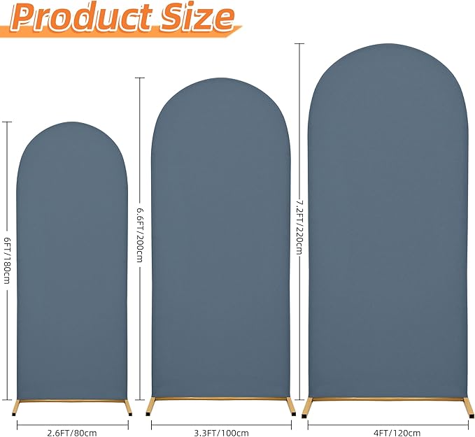 Wedding Arch Covers Arch Backdrop Cover Arch Stand Covers 7.2FT 6.6FT 6FT Set of 3 Arch Cover Spandex Fabric Stretchy Backdrop for Wedding Birthday Party Decoration Baby Shower (Dusty Blue)