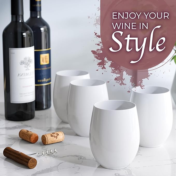 Unbreakable Plastic Stemless Wine Glasses, 48 Count, 12 Oz Disposable