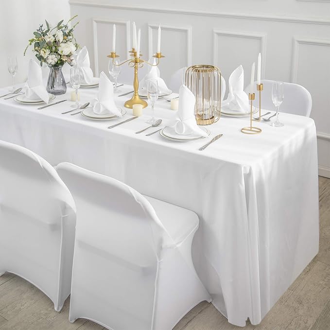 Ascoza 2pack 90x132 Inch White Rectangular Tablecloth 8 Feet Table Cloth in Polyester Fabric for Wedding/Banquet/Restaurant/Parties