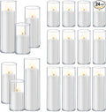 36 PCS White Pillar Candles with Glass Candle Holders Clear Hurricane Candle Holders Glass Cylinder Vases for Centerpieces Wedding Party, Event, Home Office (18 Candles+18 Candle Hoders)