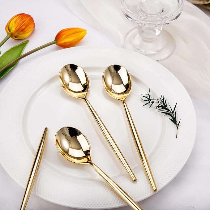 Heavy Duty Gold Disposable Spoons, 90 Count, 7.5 Inch Plastic
