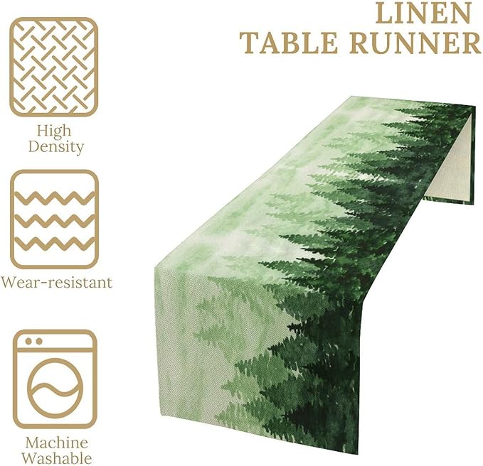 Foggy Forest Table Runner,Watercolor Wreen Misty Forest Landscape Table Runner for Kitchen Dining Table Home Party Decoration 13x90 Inch