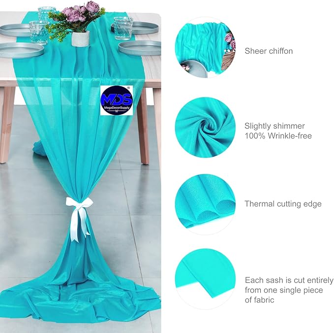 MDS Halloween Chiffon Table Runner - 25 Pack, 29 x 170 Inches, 14ft Each - Sheer Spooky Table Runners for Haunted House Parties, Trick-or-Treat Tables, Witchy Décor, Wedding & Events - Peacock Blue