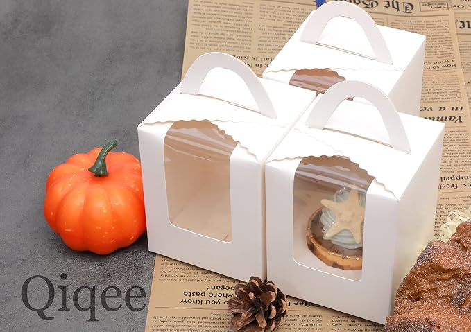 Cupcake Carriers 100 White Boxes with 100 Holder Inserts, 3.7 x 3.7 x 4.5 Inch
