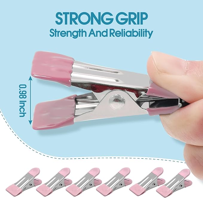 Clothes Pins Heavy Duty 30 Pack - 2.17 Inch Metal Chip Clips, Clothespins for Photo Drying Clothesline Laundry Sock, Bag Clips for Food Kitchen Stainless Steel with Rubber, Pink