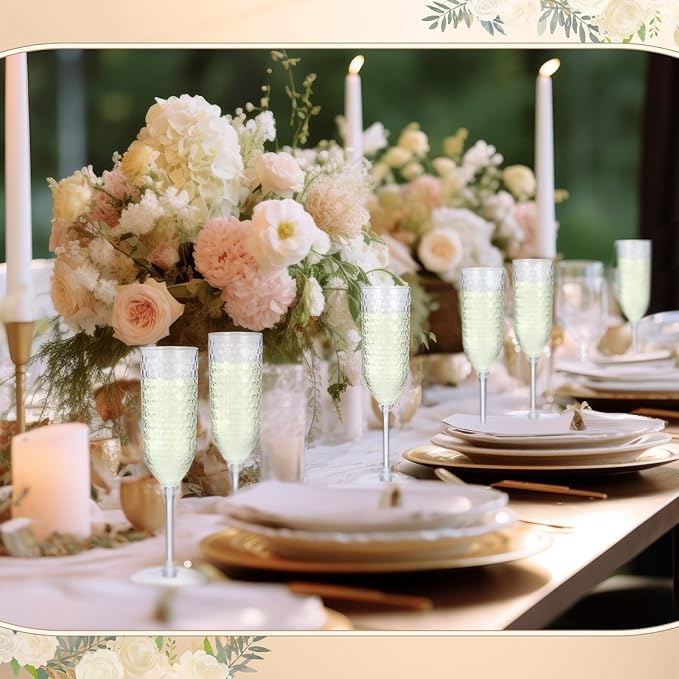Champagne Glasses, 24 Clear Plastic Flutes with Diamond Pattern