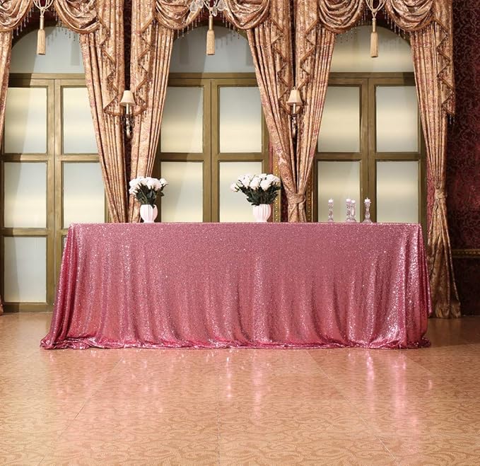 SquarePie Sequin Tablecloth 90 x 132 Inch Fuchsia Pink Sparkly Table Linen for Wedding Party