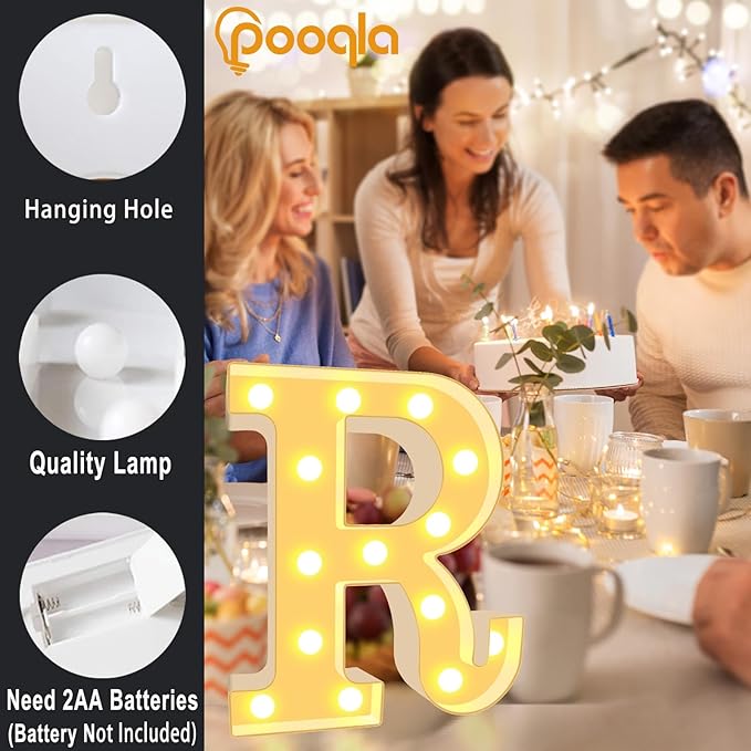 Pooqla LED Marquee Letter Lights, Warm White and Cool White Decorative Lighted Letters, Light Up Alphabet Letters for Boys Girls, Party, Wedding, Bar, Night Light, Birthday Decoration, Letter M