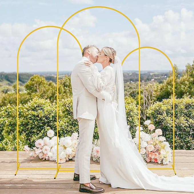 MODFUNS Arch Backdrop Stand and Cover Set 4&5&6ft Gold Arch Stand Royal Blue Arches Backdrop Cover Metal Weddding Arched Frame with Covers for Wedding Party Baby Shower Event Decor
