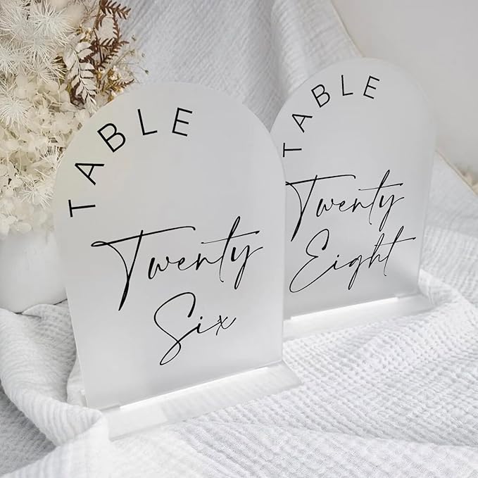 Table Number Place Cards Frosted Acrylic Arch 5x7 Inch Set of 25