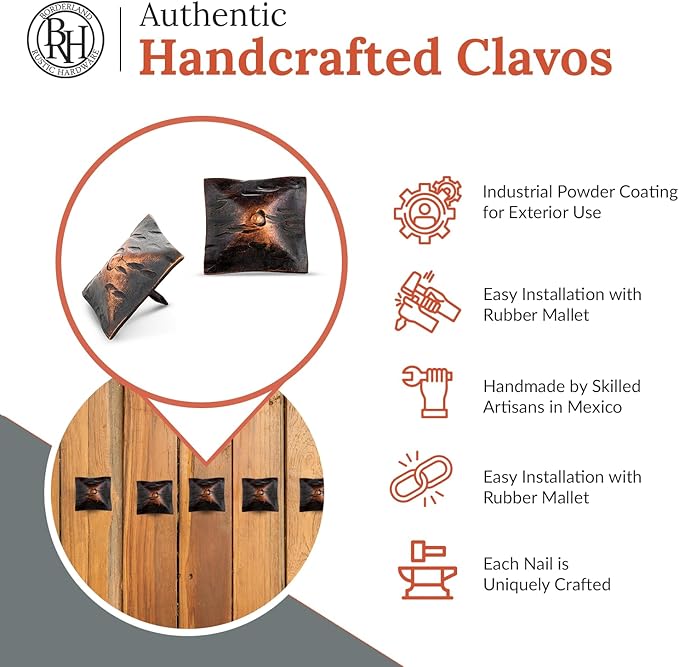10 Pack 1.5" Square Head Iron Clavos Decorative Nails – Oil Rubbed Bronze – Handmade Rustic Square Fasteners for Farmhouse Shutters, Faux Wood, Barn Doors, Shutters, Gates – Ornamental Wood Accent