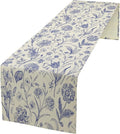 Monochrome Sketch Flowers Table Runner, Seasonal Spring Fall Plants Blue Florals Dinner Runner for Home Kitchen Dining Table Party Holiday Decoration 13"x90"