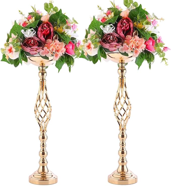 Candlestick Holders in Gold Metal, Set of 2 Twist Stands, 23-Inch