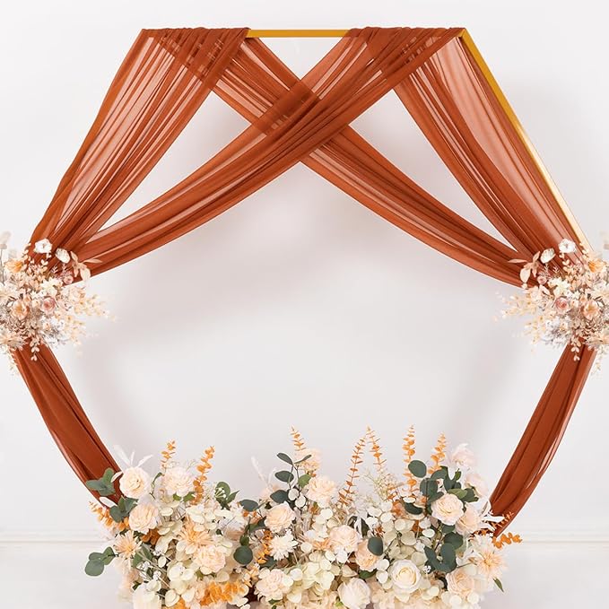MLMC Terracotta Wedding Arch Draping Fabric 2 Panels 29" x 20 FT Extra Long Gauze Drapes Sheer Backdrop Curtains 6.6 Yards Outdoor Drapery Panels for Fall Wedding Ceremony Party Ceiling Decoration