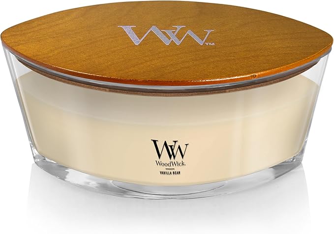 Jar Candle with Vanilla Bean Scent, White Ellipse Wooden Wick