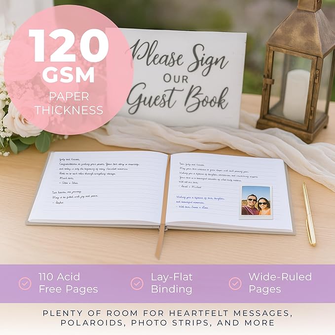 Guest Book for Parties with Vegan Leather Cover and 110 Lined Pages