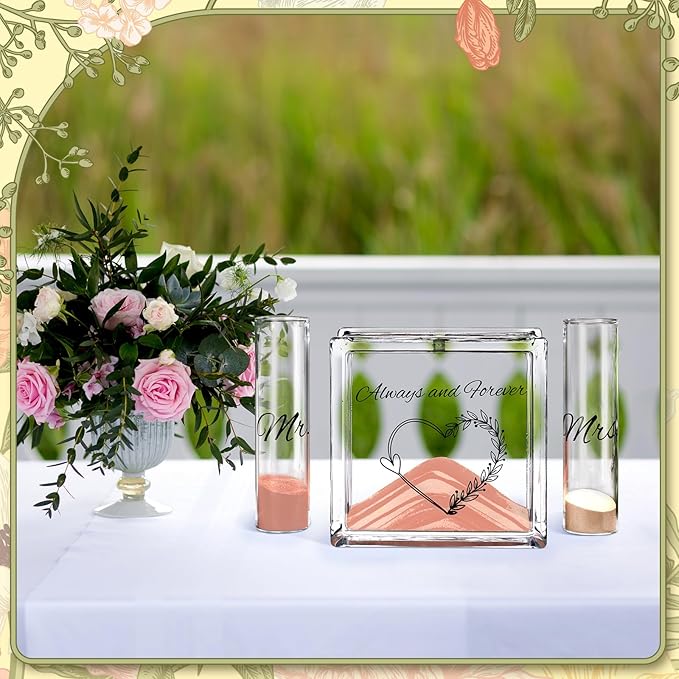 Vases Unity Sand Ceremony Set, 2 Glass Vases and Jar, Light Colors