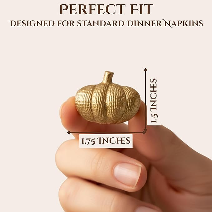 Set of 12 Pumpkin Napkin Rings | Premium Metal Fall Harvest Table Decor | Thanksgiving Dinnerware Holders, Autumn & Halloween Table Setting Accessories (Gold) - ALPHA Living HOME