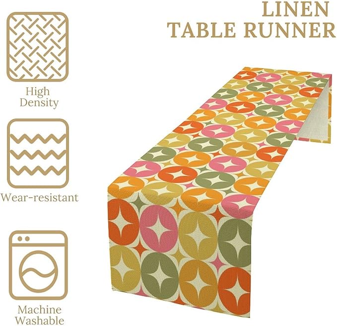 Mid Century Table Runner, Flag Retro Atomic Starburst 1950s Abstract Geometric Space Tabletop Decoration for Home Kitchen Restaurant Table Flag 13x36 Inch