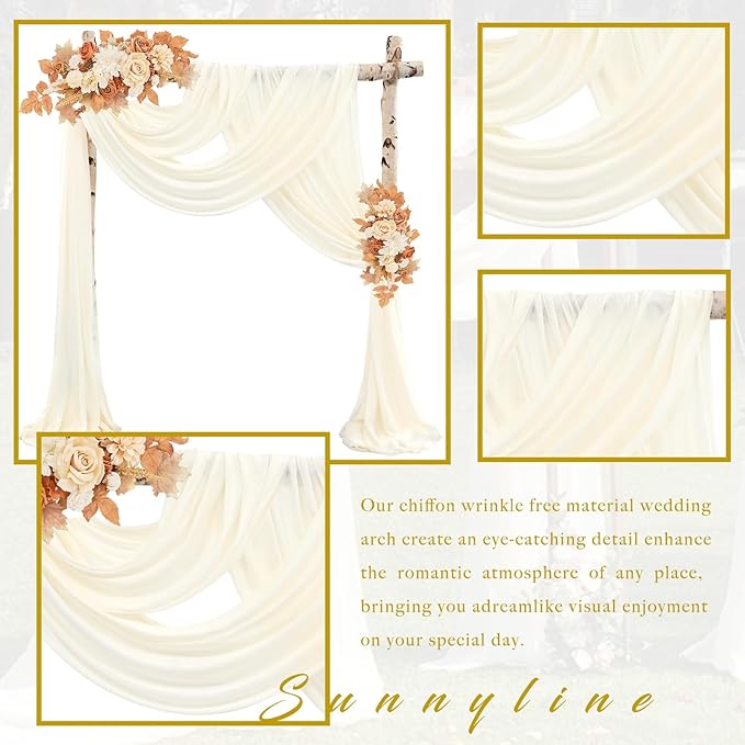 Wedding Arch Drape Fabric, Ivory Sheer Chiffon, 8 Panels 20 Ft x 28 In