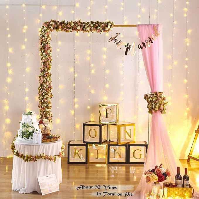 8 Pcs x 8.2 ft Flower Garland Artificial Rose Vine Flowers with Green Leaves Hanging Fake Roses Vine for Room Party Home Wedding Birthday Christmas Wall Arch Decor, Pink White Flower
