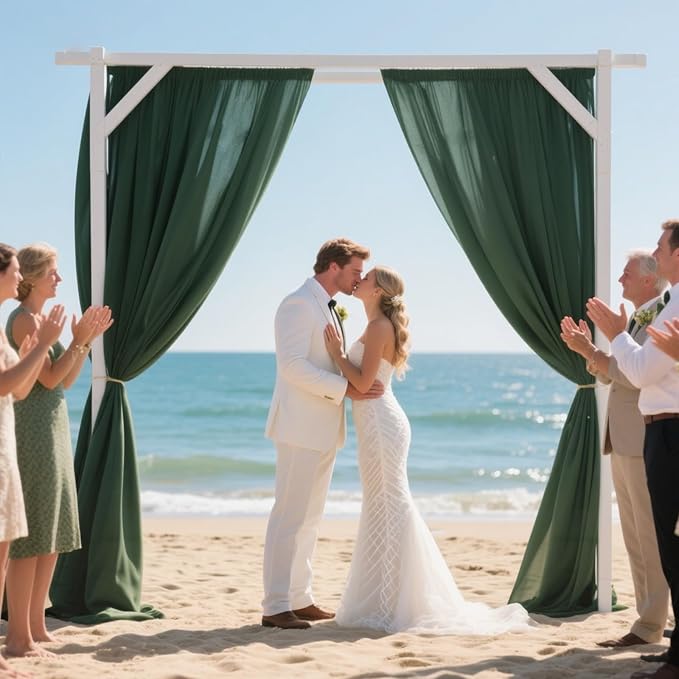 VOK Dark Green Wedding Arch Draping Fabric Chiffon Fabric, 29in x 18Ft Sheer Chiffon Outdoor Curtain for Wedding Ceremony Birthday Party Decoration (Dark Green,1 Panel)
