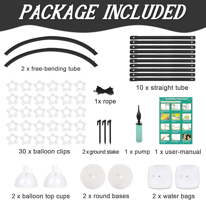 Balloon Arch Stand Kit, Black Half Arch, 8.2ft and 6ft Heights