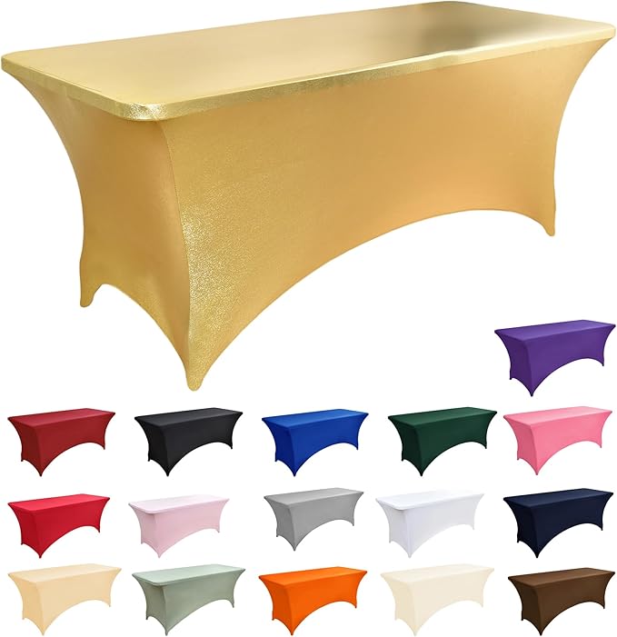 2-Pack 6ft Spandex Table Covers for Rectangle Standard Folding Tables - Wrinkle Resistant Stretch Tablecloths - Ultimate Fitted Table Protector for Parties, Trade Shows, Banquet