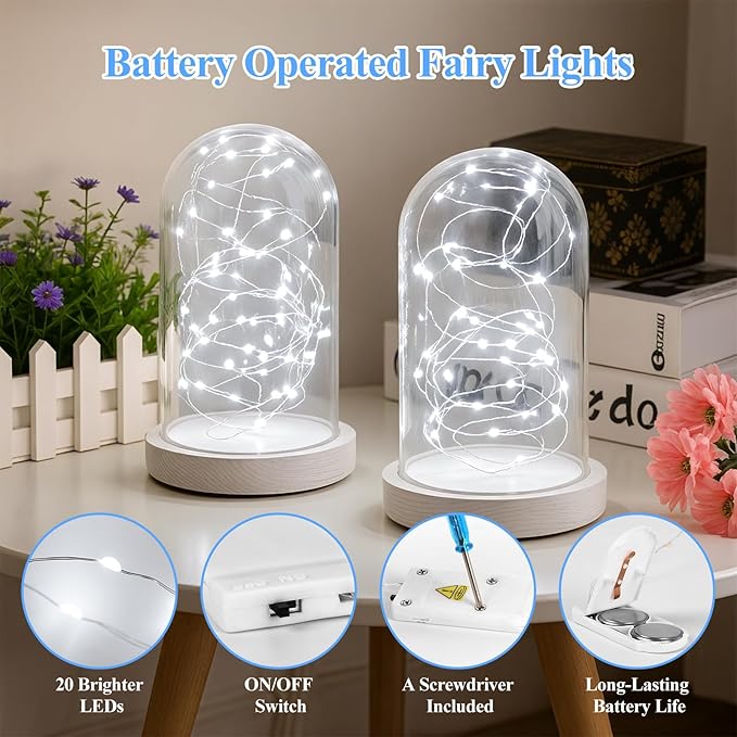 Lakumu 6 Pack Fairy Lights Battery Operated String Lights -7FT 20LED Fairy Lights Silver Wire Firefly Starry Lights for DIY Christmas Decorations Mason Jar Wedding Centerpiece Table Decor, Cool White