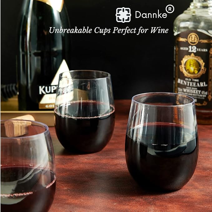 48 Stemless Plastic Wine Glasses - 12oz Clear Disposable Party Cups for Parties - Wine Tumblers