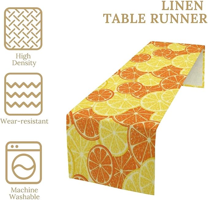 Orange Lemon Table Runner Spring Summer Orange Lemon Slices Botanical Fruit Dinner Runner for Farmhouse Baby Shower Party Holiday Home Kitchen Dining Table Decor 13x108