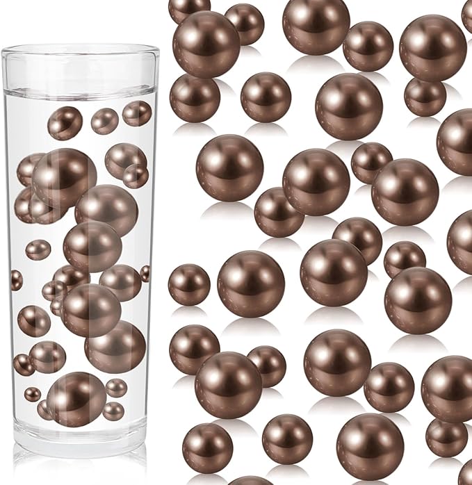 Vase Fillers: 100 Plastic Faux Pearls in Coffee, 3 Sizes, No Hole