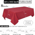 Tablecloth 60 X 102 Inch Rectangular Tablecloths for 6 Foot, 8 Pack – Red