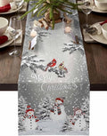 Christmas Snowman Cotton Linen Table Runner for Dining Kitchen, Snowflakes Xmas Pine Tree Wedding Outdoor Party Tablerunner Decoration Winter Bird Dresser Scarf Coffee Tablecloth Runners 13x120 Inches