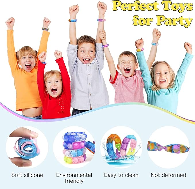 15Pcs Pop Bracelet, Party Favors for Kid, Pop Wrist Strap Fidget Toys Pack,Fidget Toys for Girils Boys, as Gifts for Easter Chrismas,Classroom Prizes for Students