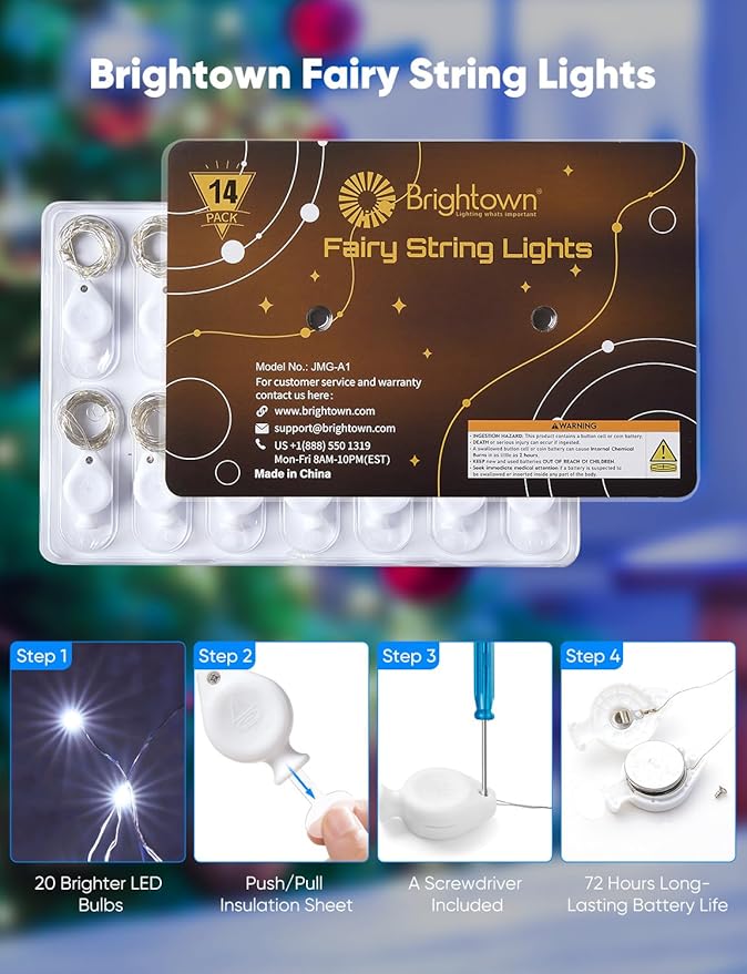 Brightown 24 Pack White LED Fairy Lights Battery Operated String Lights, 7ft 20LED Waterproof Silver Wire String Lights, Firefly Starry Moon Lights for Mason Jars DIY Christmas Wedding Party Bedroom