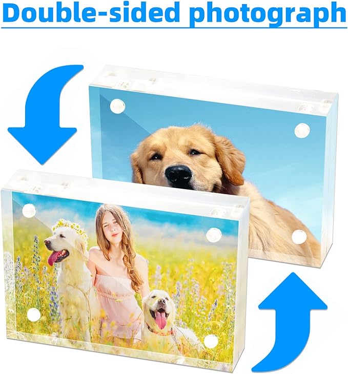 Acrylic Picture Frame 2.5 x 3.5 Clear Acrylic Business Card Frame Double Sided Frameless Magnetic Photo Frames Block Desktop Display Stand for School Office Home Decoration 20mm Thick