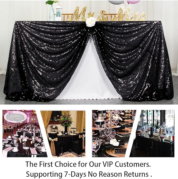 ShinyBeauty Sequin Tablecloth Black 72''x72'' Square Black Glitter Table Cover for Parties Wedding Event Decor Sparkley Tablecloth Kitchen Linen
