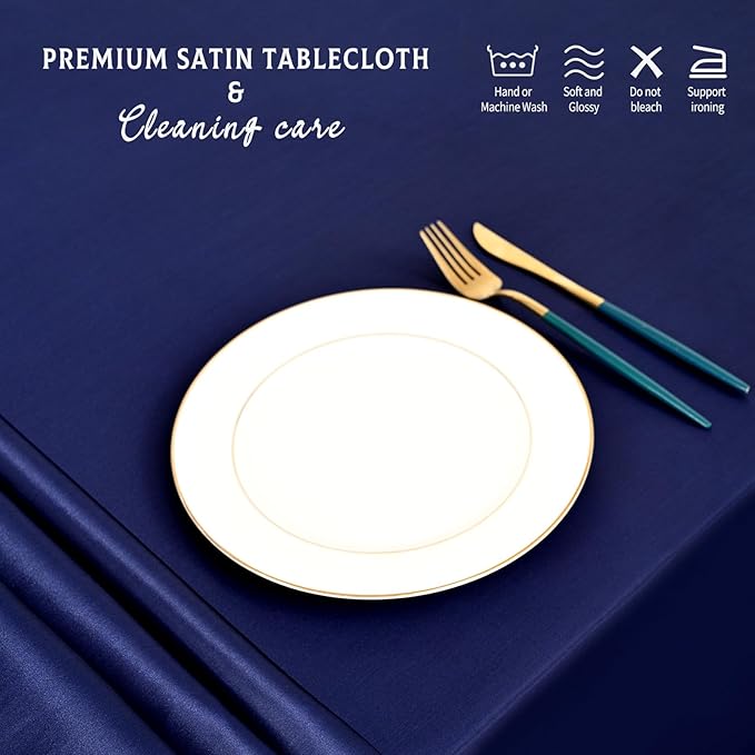 10 Packs Satin Tablecloth 57 x 108 Inch Navy Blue Rectangular Table Cloth Silk Tablecloth Smooth Fabric Overlay Satin Table Cover Decoration for Wedding Party Banquet Events