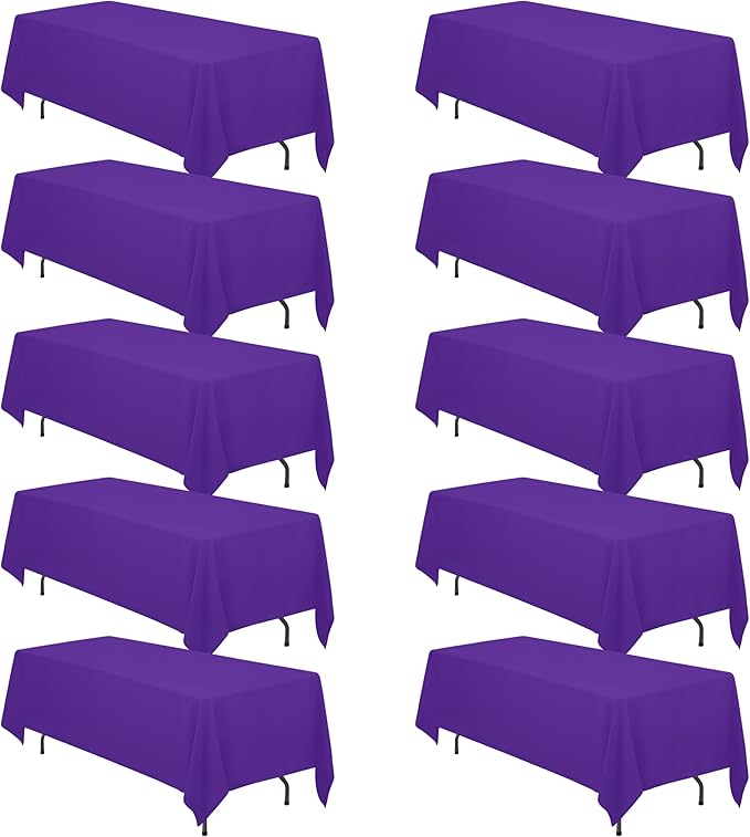 Purple Rectangular Polyester Tablecloths, 10 Pack, 70 x 120 Inch