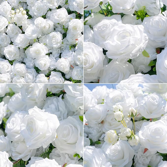 Artificial Flower Wall Panels, Gorgeous 5D Silk Luxury Floral Backdrop Decor for Wedding Celebrations, Festive Party and Home Decorating, Quick Assembly and Storage, 4ft*8ft