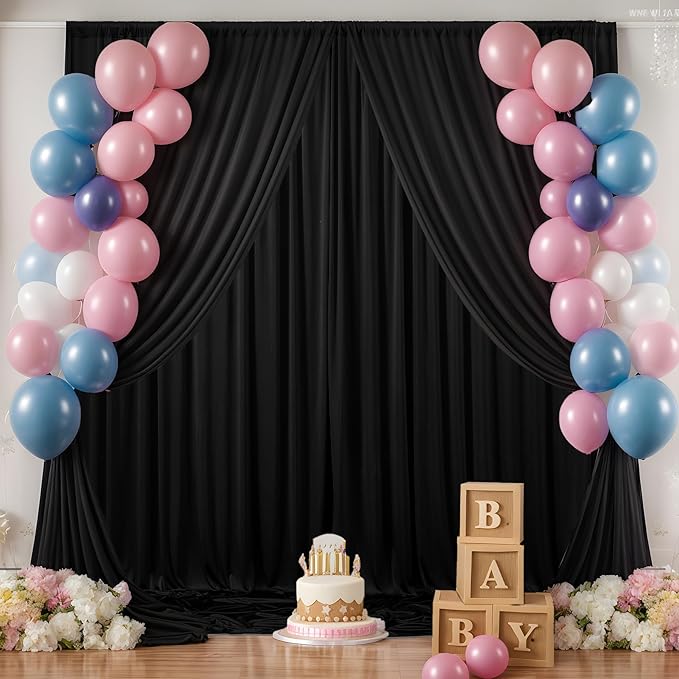 30×14ft Wrinkle Free Black Backdrop Curtain for Parties Wedding,6 Panels 5×14ft Height Soft Silky Polyester Photo Backdrop Drapes for Birthday Graduation Photography Stage Event Background Cloth