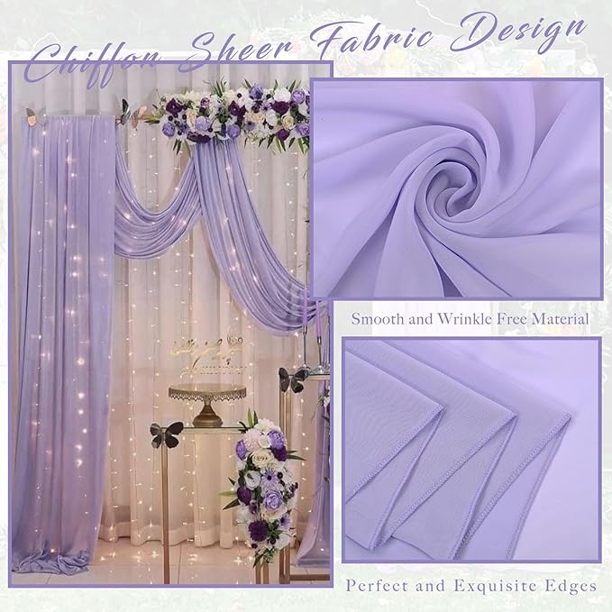 Outdoor Curtains: Lilac Chiffon Wedding Arch Drapes, 4 Panels, 20 Ft Long