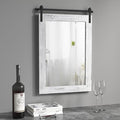 Farmhouse Barn Door Mirror, 26" X 17" Rustic Wood Framed Wall Mirror