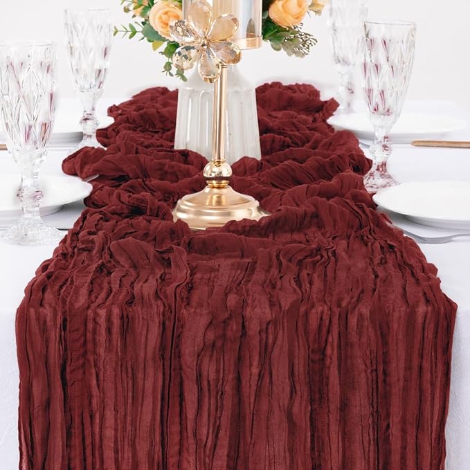 MLMW 10 Pack Christmas Table Runner Cheesecloth Burgundy Boho Cheese Cloth 160 inch Gauze Rustic Sheer Table Runner 13.3ft for Party Wedding Baby Bridal Shower Birthday