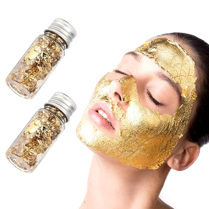 Lwuey Decorating Flakes, Gold Leaf Cake Decoration Flake Goldlen Toppers Gilding Foil Decor Imitation Metallic Decorative Drink Cooking Chocolates Cakes Drinks Dessert Cupcake Makeup 2PCS
