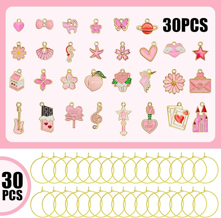30PCS Wine Glass Charms Identification Markers for Stem Glasses, Wine Tasting Party Favors Holiday Decorations